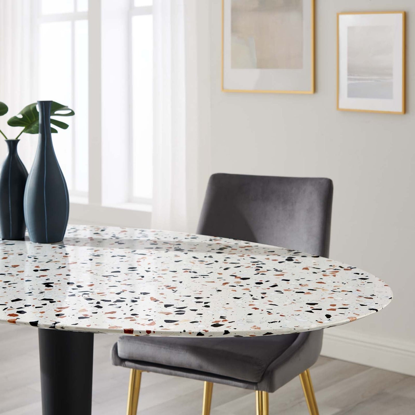 Zinque 60" Oval Terrazzo Dining Table Gold White EEI-5738-GLD-WHI