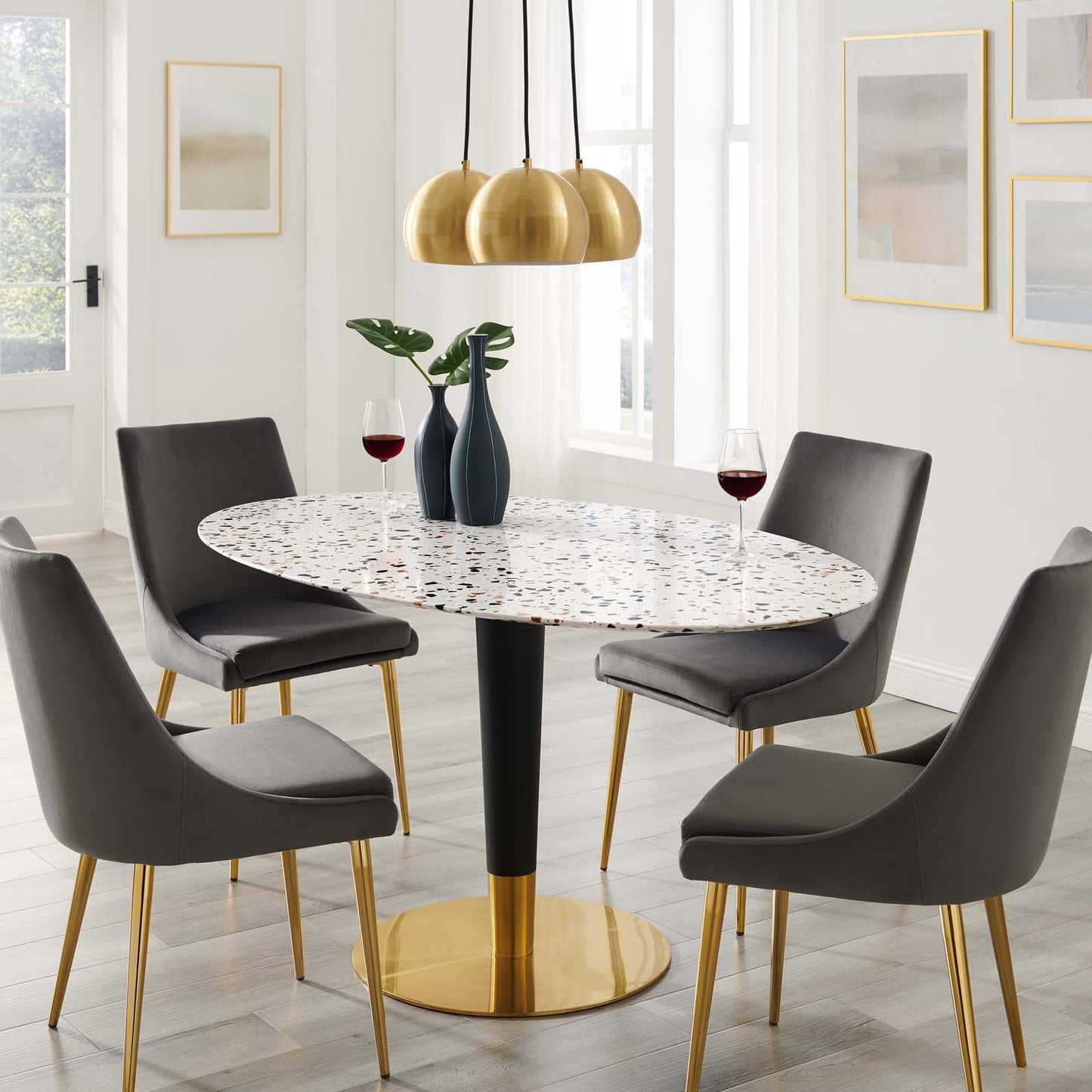 Zinque 60" Oval Terrazzo Dining Table Gold White EEI-5738-GLD-WHI