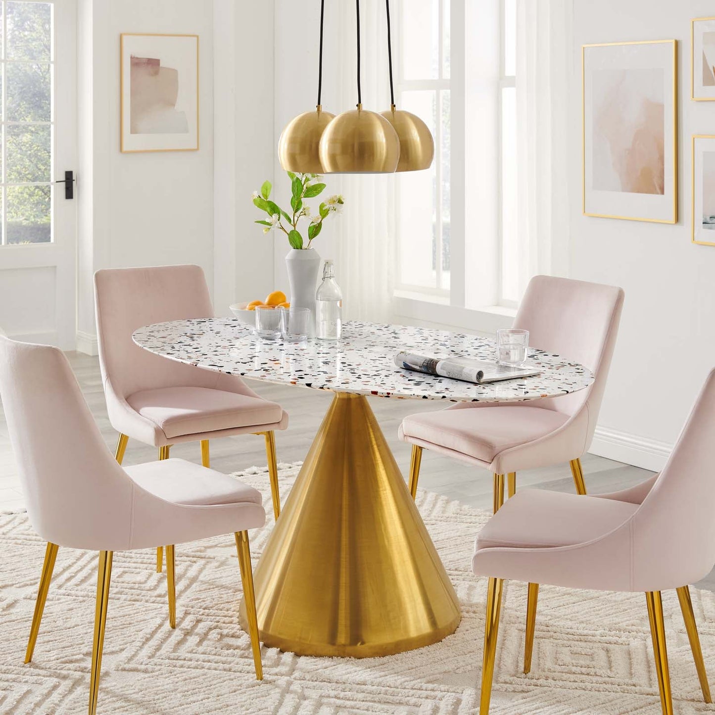 Tupelo 60" Oval Terrazzo Dining Table Gold White EEI-5739-GLD-WHI