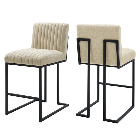 Indulge Channel Tufted Fabric Counter Stools - Set of 2 Beige EEI-5741-BEI