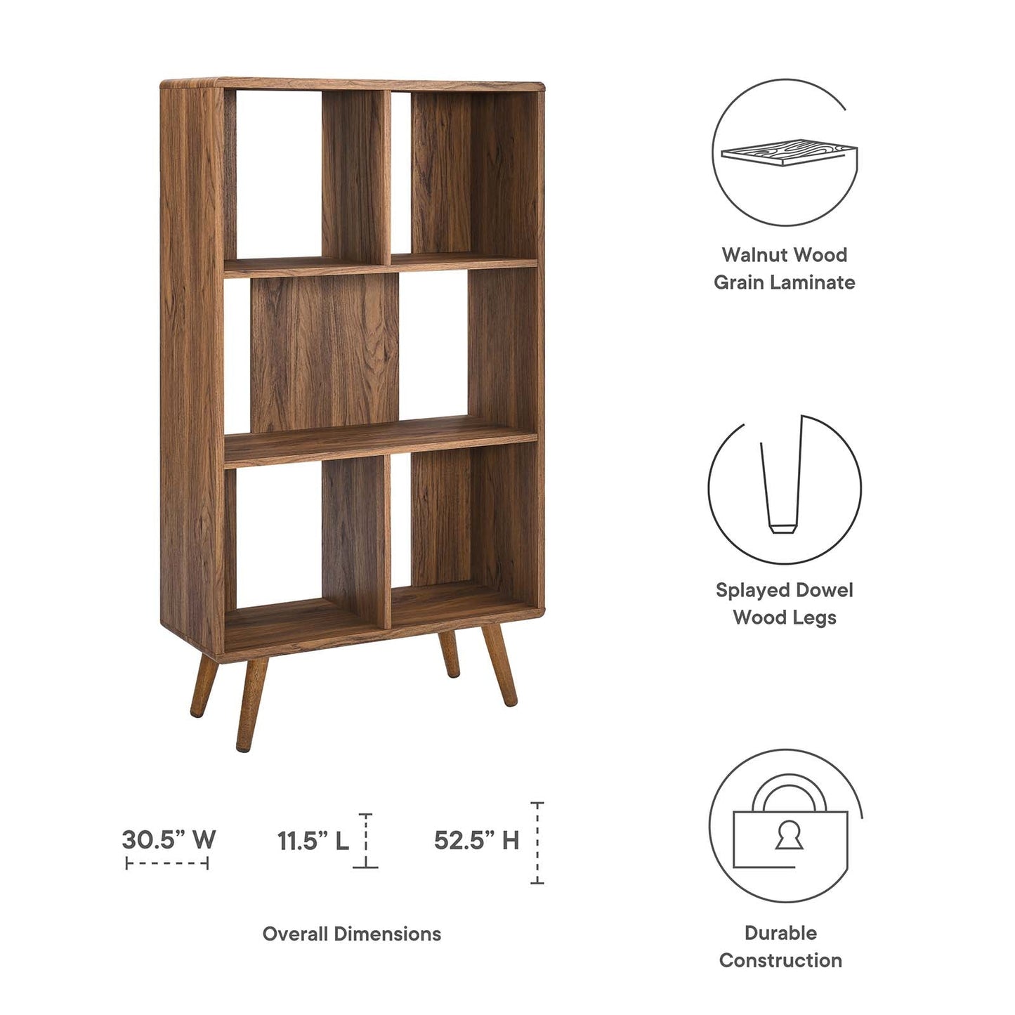 Transmit 31" Wood Bookcase Walnut EEI-5743-WAL