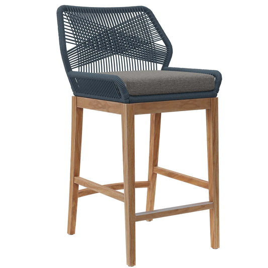 Wellspring Outdoor Patio Outdoor Patio Teak Wood Bar Stool Blue Graphite EEI-5746-BLU-GPH