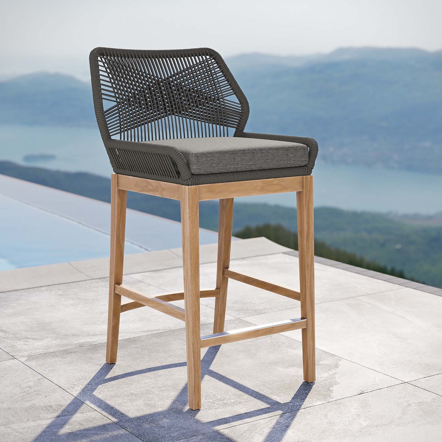 Wellspring Outdoor Patio Outdoor Patio Teak Wood Bar Stool Gray Graphite EEI-5746-GRY-GPH