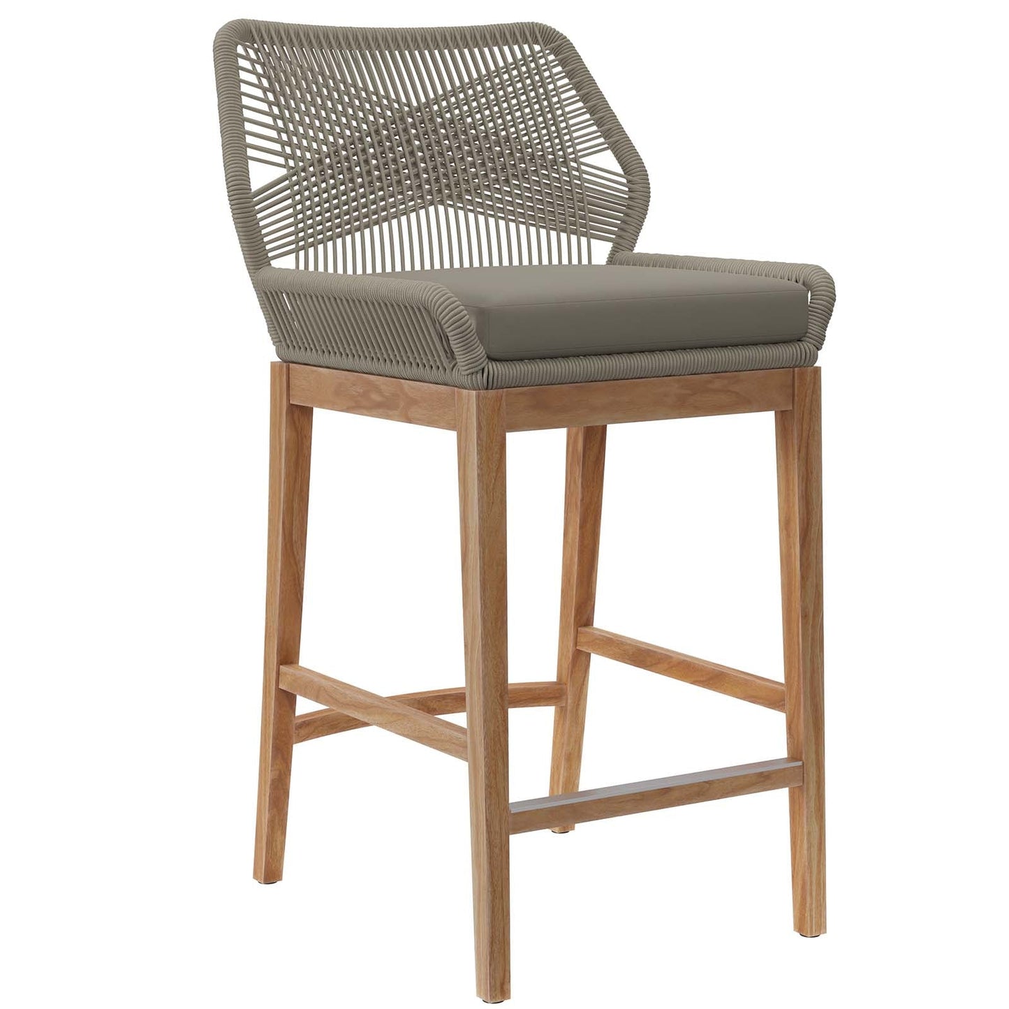 Wellspring Outdoor Patio Outdoor Patio Teak Wood Bar Stool Light Gray Greige EEI-5746-LGR-GRG