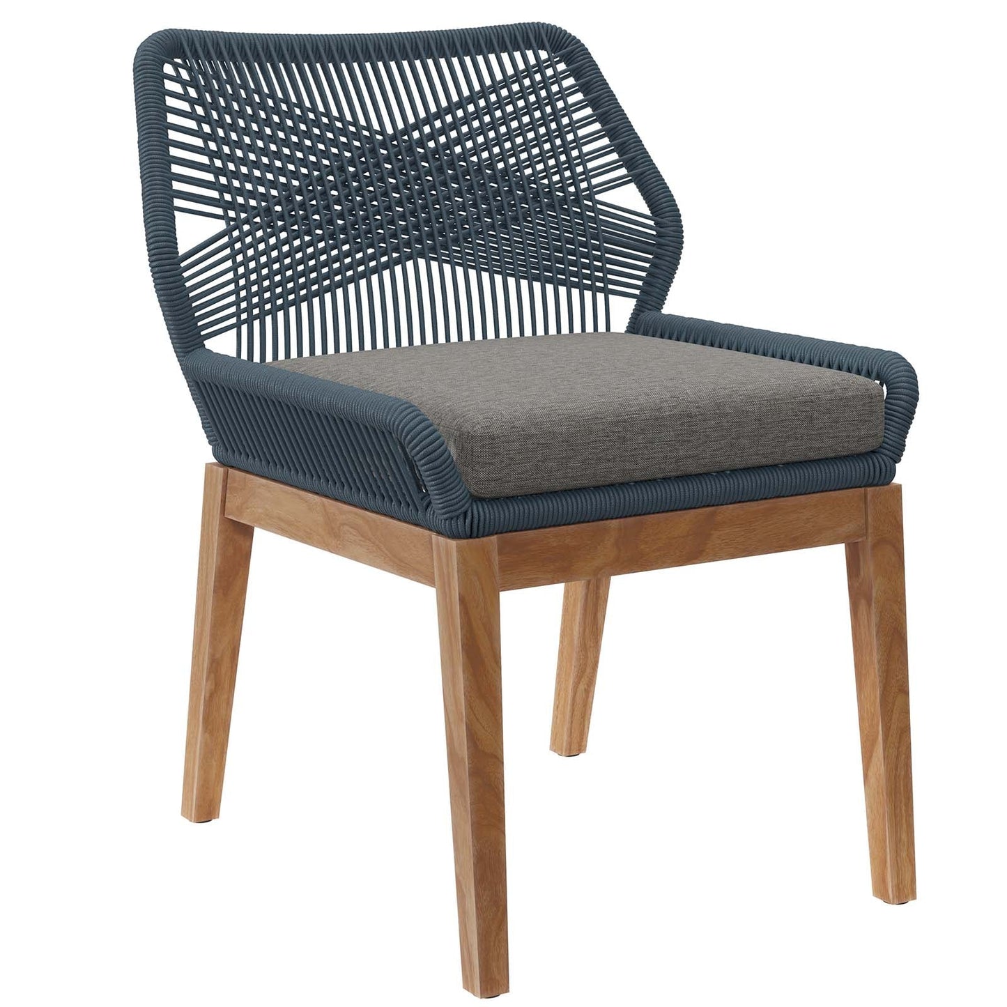 Wellspring Outdoor Patio Teak Wood Dining Chair Blue Graphite EEI-5747-BLU-GPH