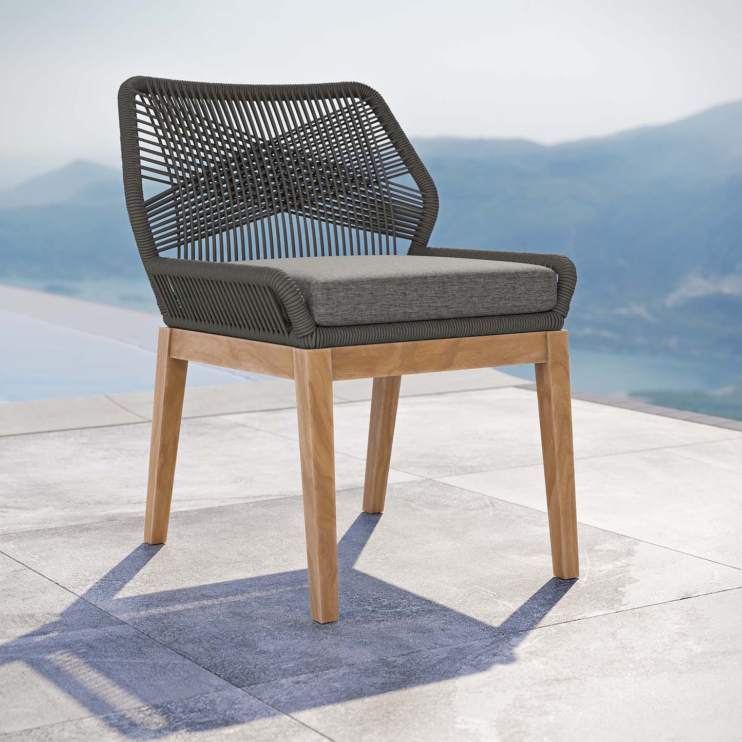 Wellspring Outdoor Patio Teak Wood Dining Chair Gray Graphite EEI-5747-GRY-GPH