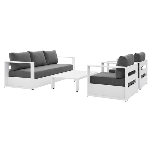 Tahoe Outdoor Patio Powder-Coated Aluminum 4-Piece Set White Charcoal EEI-5749-WHI-CHA