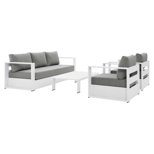 Tahoe Outdoor Patio Powder-Coated Aluminum 4-Piece Set White Gray EEI-5749-WHI-GRY