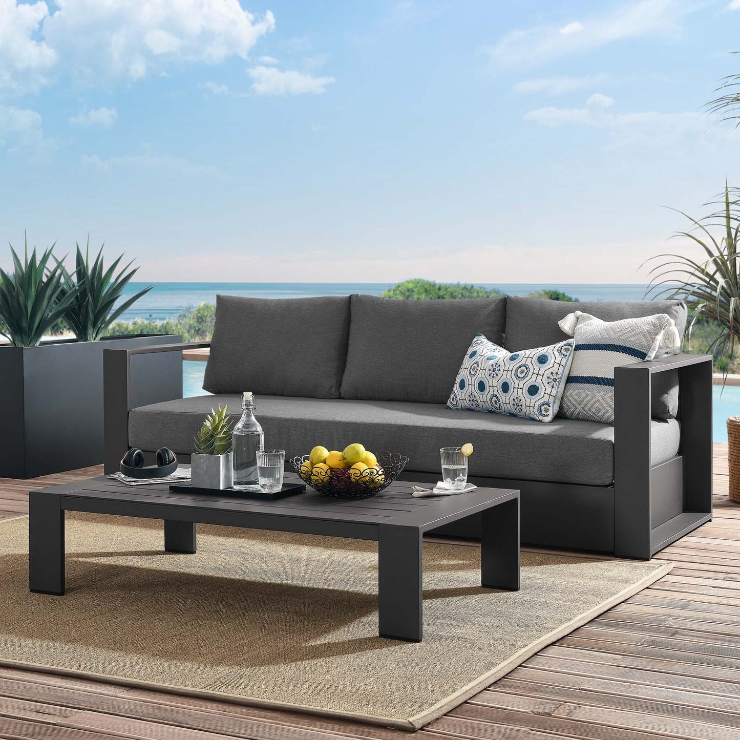 Tahoe Outdoor Patio Powder-Coated Aluminum 2-Piece Set Gray Charcoal EEI-5750-GRY-CHA