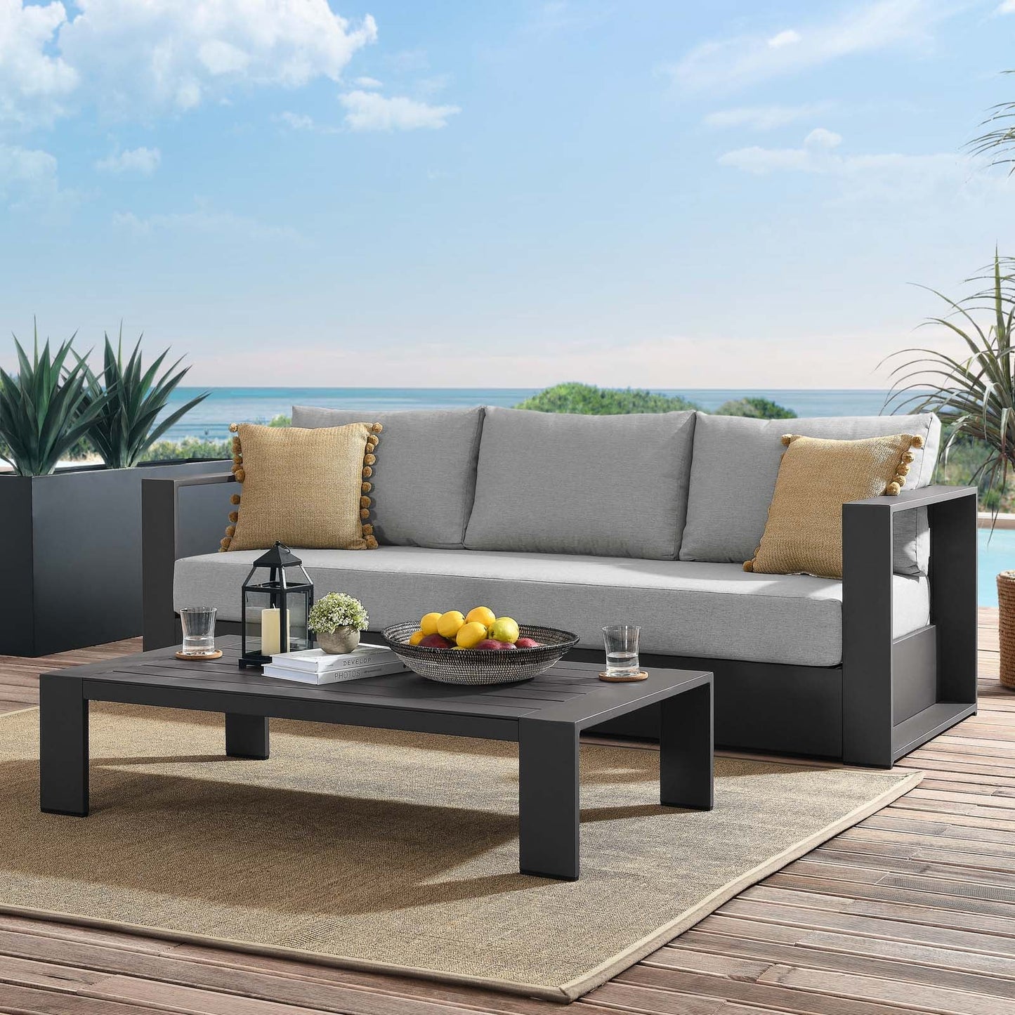 Tahoe Outdoor Patio Powder-Coated Aluminum 2-Piece Set Gray Gray EEI-5750-GRY-GRY