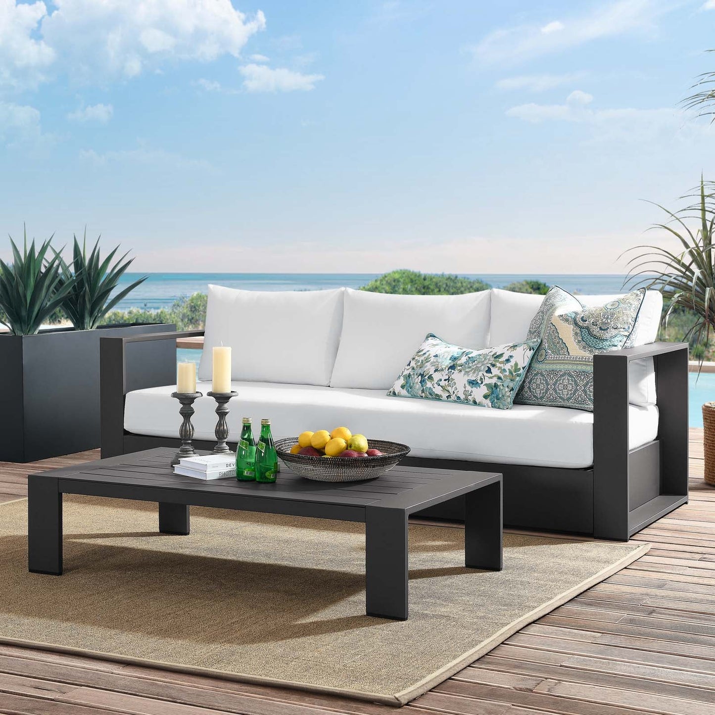 Tahoe Outdoor Patio Powder-Coated Aluminum 2-Piece Set Gray White EEI-5750-GRY-WHI