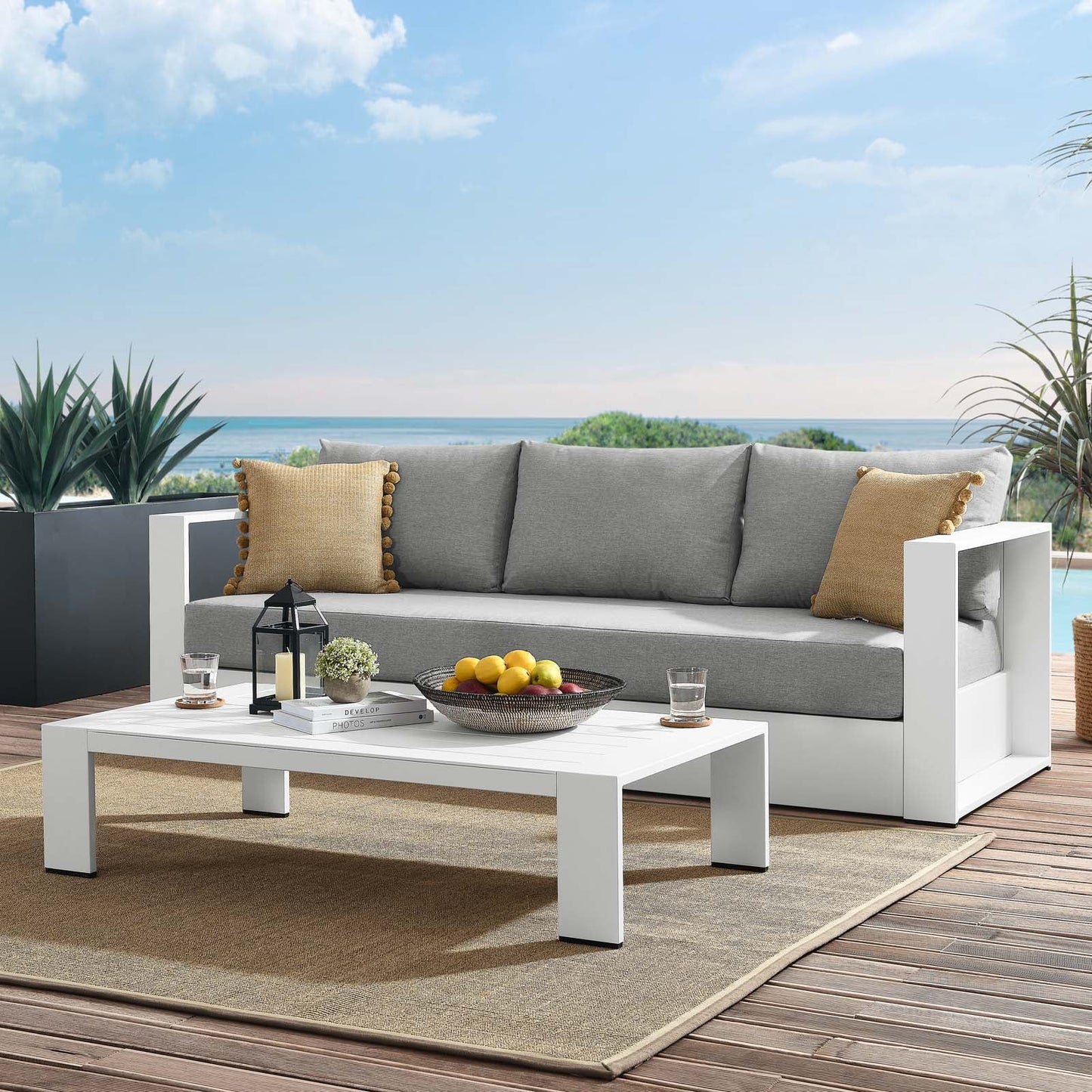 Tahoe Outdoor Patio Powder-Coated Aluminum 2-Piece Set White Gray EEI-5750-WHI-GRY