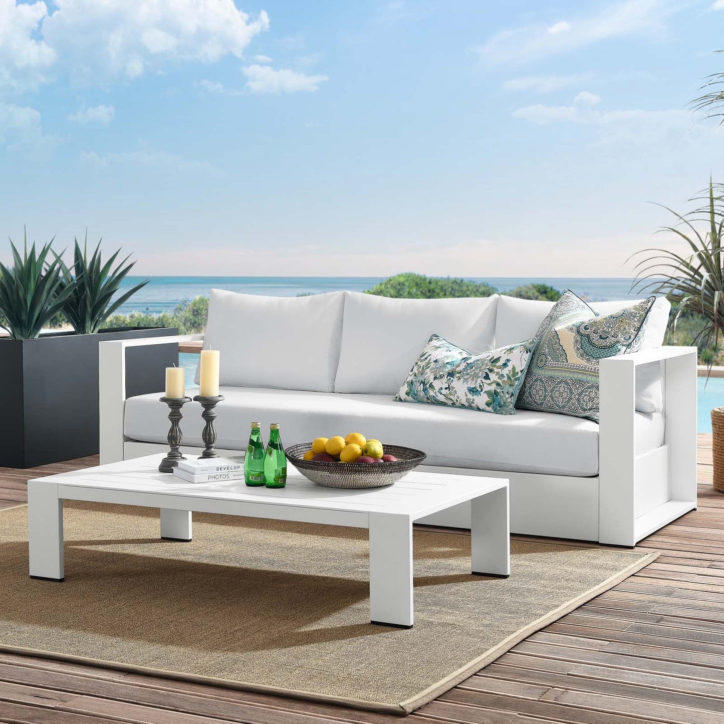 Tahoe Outdoor Patio Powder-Coated Aluminum 2-Piece Set White White EEI-5750-WHI-WHI