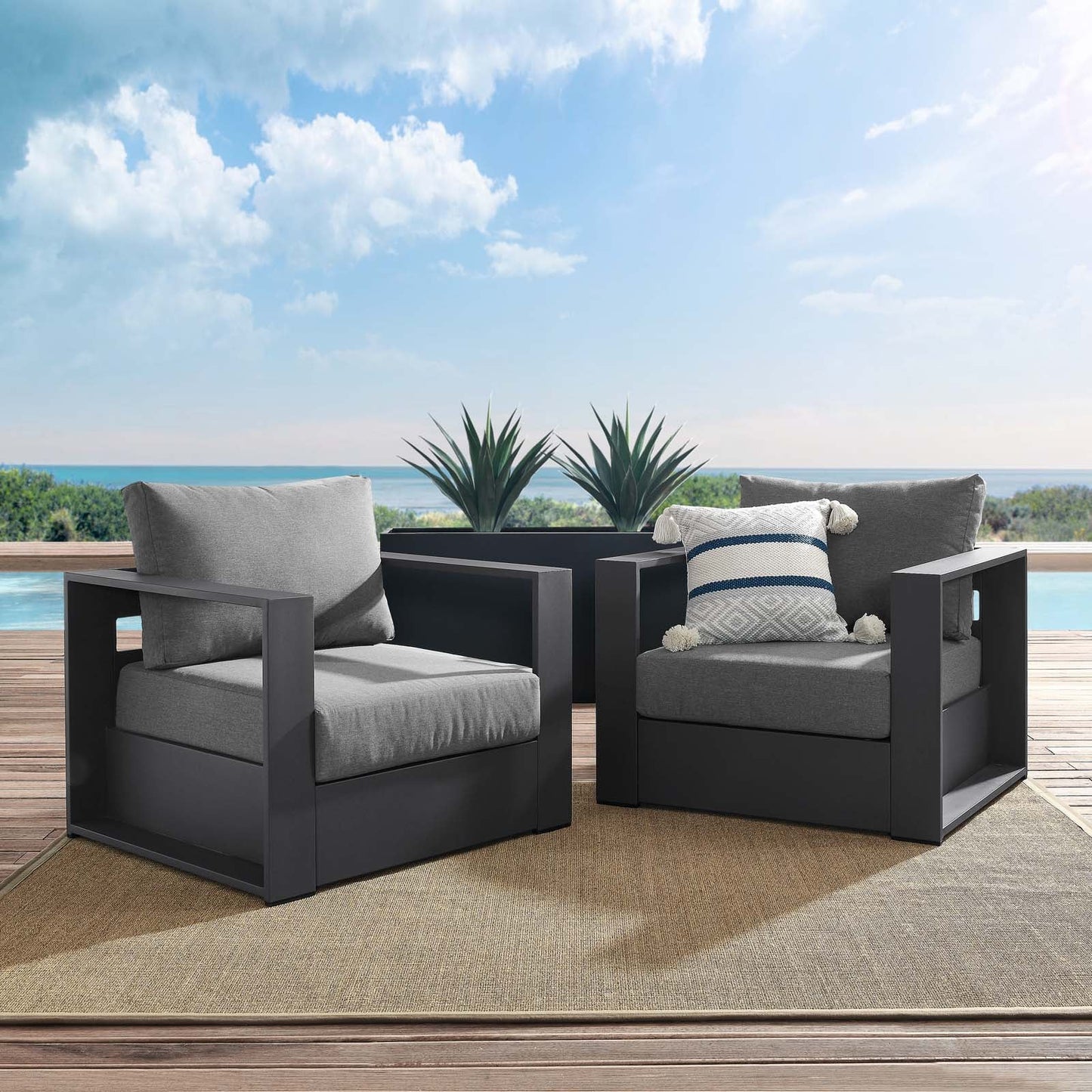 Tahoe Outdoor Patio Powder-Coated Aluminum 2-Piece Armchair Set Gray Charcoal EEI-5751-GRY-CHA