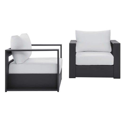 Tahoe Outdoor Patio Powder-Coated Aluminum 2-Piece Armchair Set Gray White EEI-5751-GRY-WHI