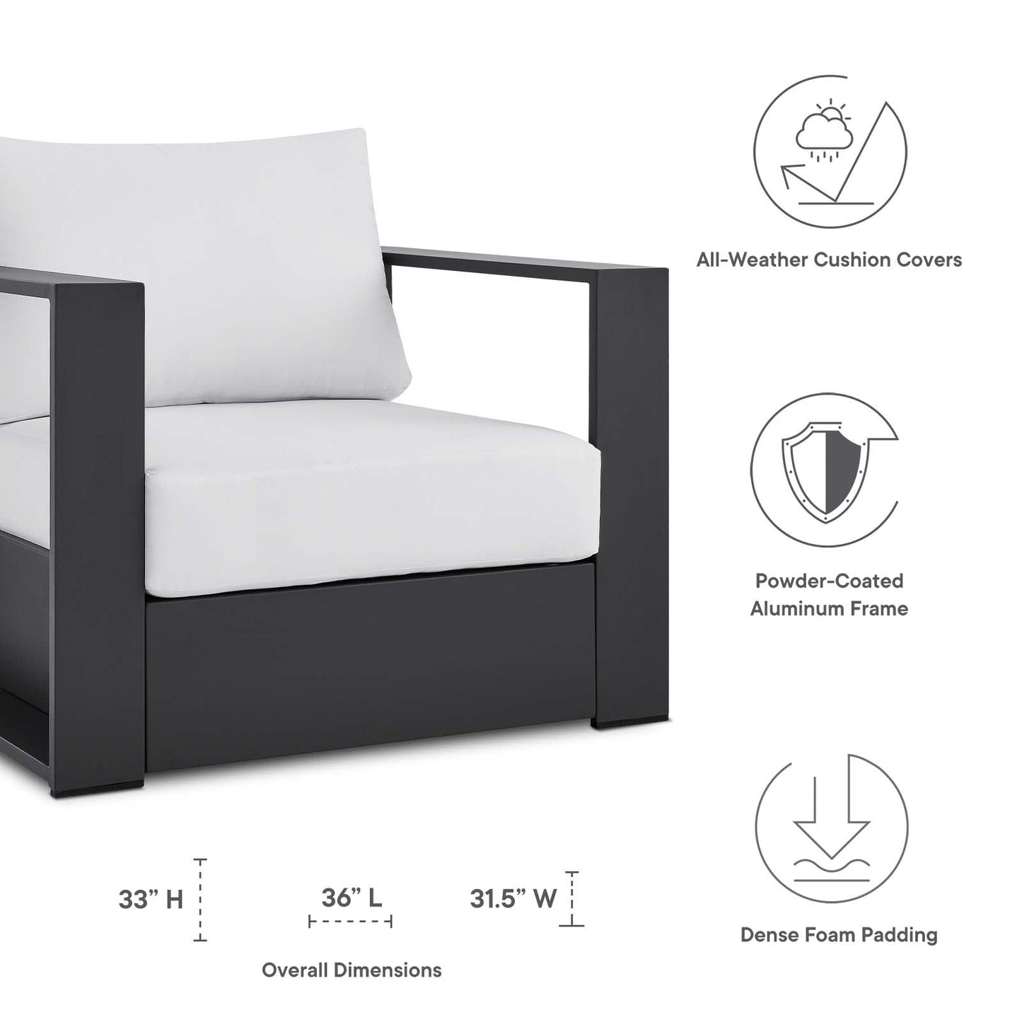 Tahoe Outdoor Patio Powder-Coated Aluminum 2-Piece Armchair Set Gray White EEI-5751-GRY-WHI