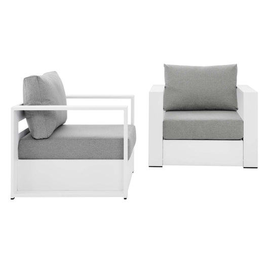 Tahoe Outdoor Patio Powder-Coated Aluminum 2-Piece Armchair Set White Gray EEI-5751-WHI-GRY