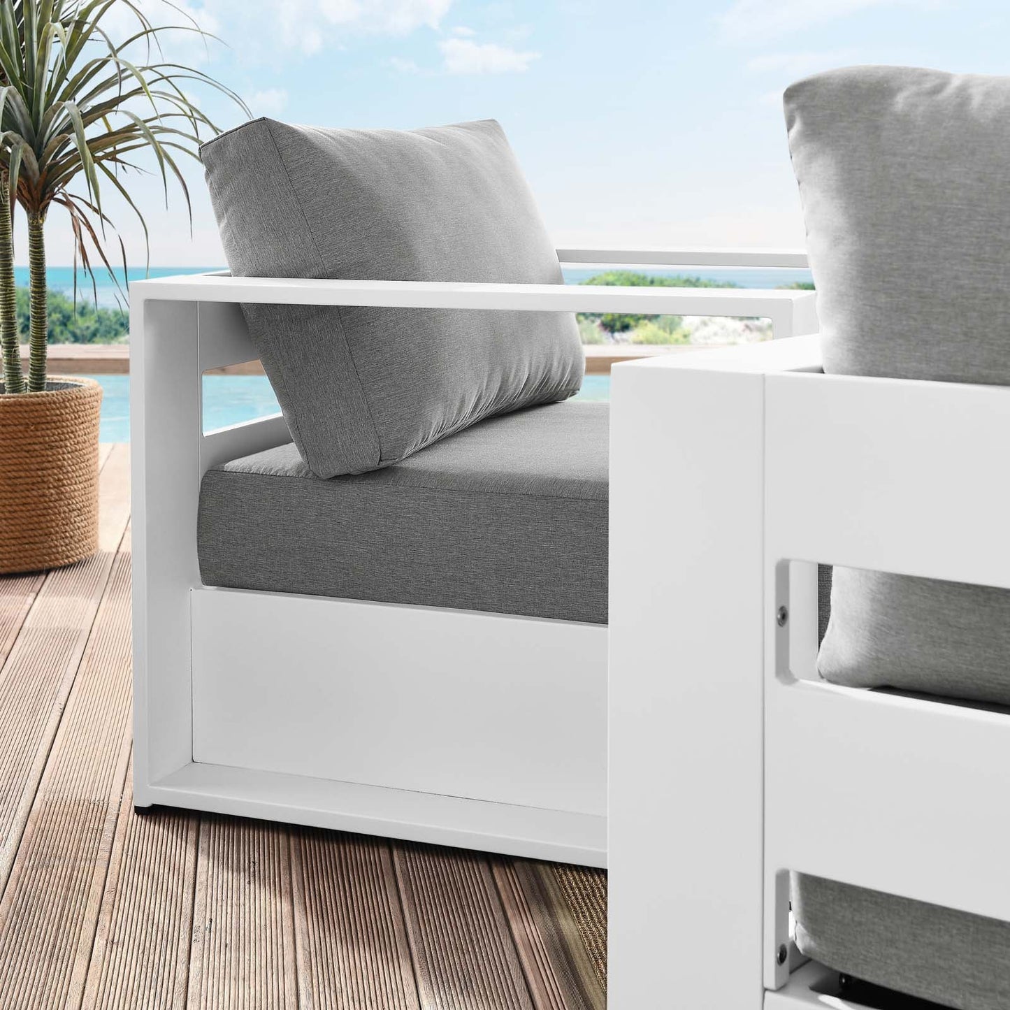 Tahoe Outdoor Patio Powder-Coated Aluminum 2-Piece Armchair Set White Gray EEI-5751-WHI-GRY