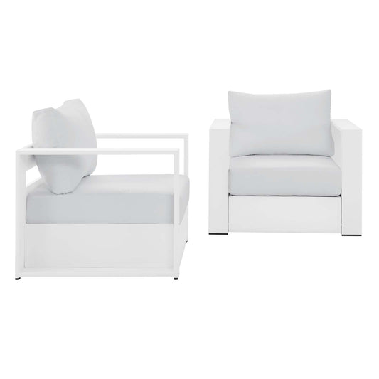 Tahoe Outdoor Patio Powder-Coated Aluminum 2-Piece Armchair Set White White EEI-5751-WHI-WHI