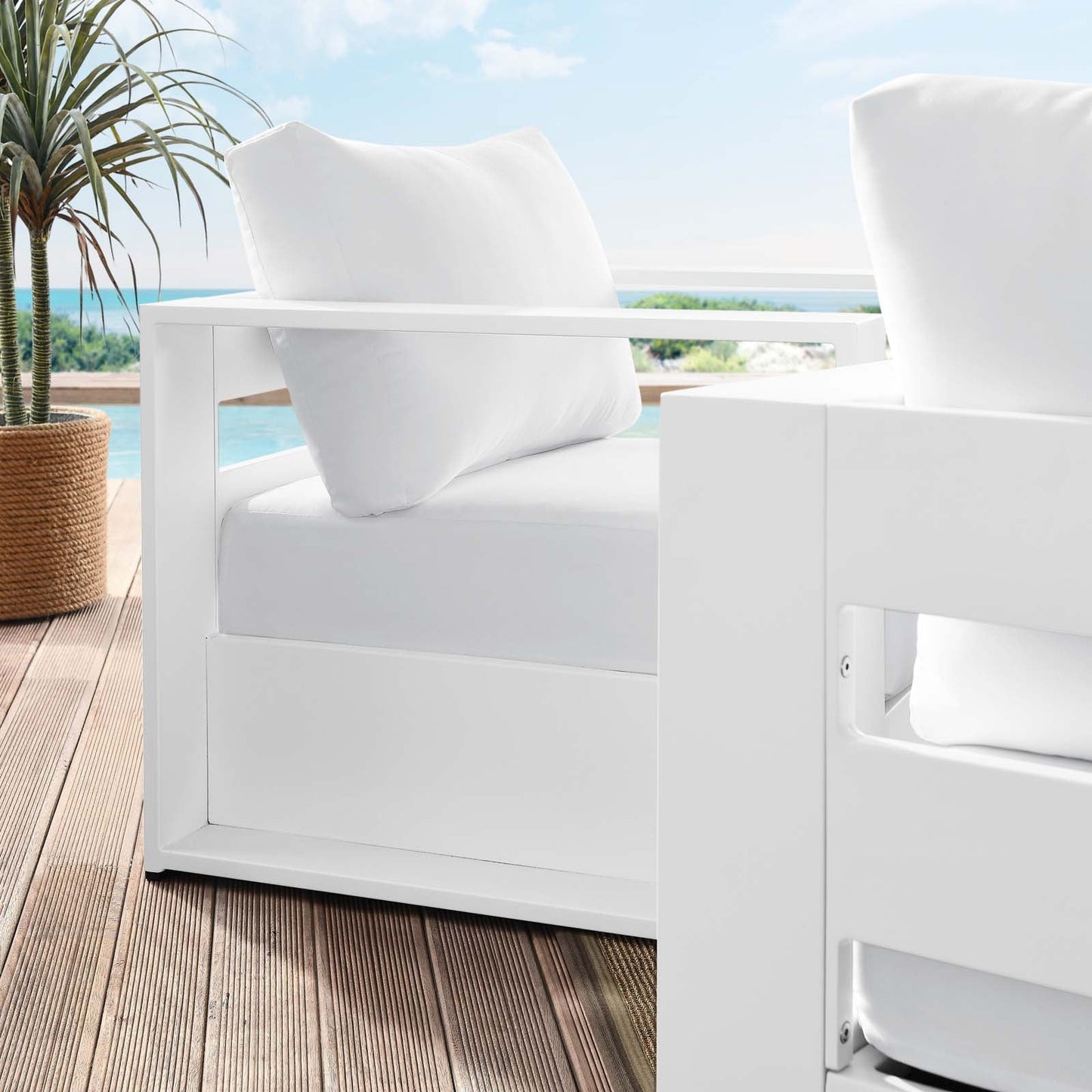 Tahoe Outdoor Patio Powder-Coated Aluminum 2-Piece Armchair Set White White EEI-5751-WHI-WHI