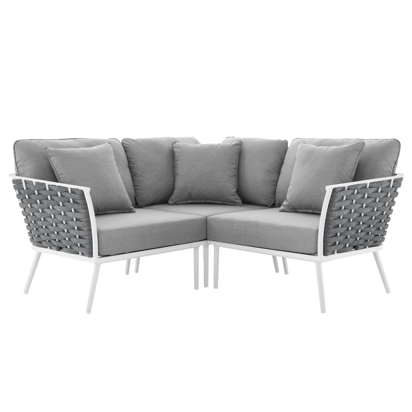 Stance Outdoor Patio Aluminum Small Sectional Sofa White Gray EEI-5752-WHI-GRY