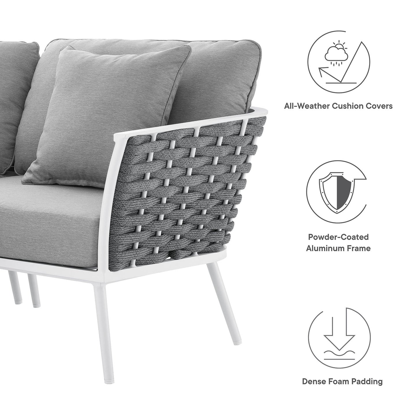 Stance Outdoor Patio Aluminum Small Sectional Sofa White Gray EEI-5752-WHI-GRY