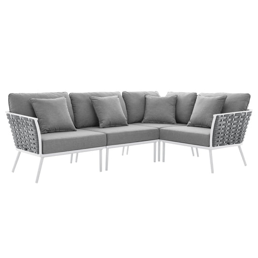 Stance Outdoor Patio Aluminum Large Sectional Sofa White Gray EEI-5753-WHI-GRY