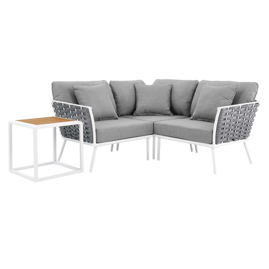 Stance 4 Piece Outdoor Patio Aluminum Sectional Sofa Set White Gray EEI-5755-WHI-GRY