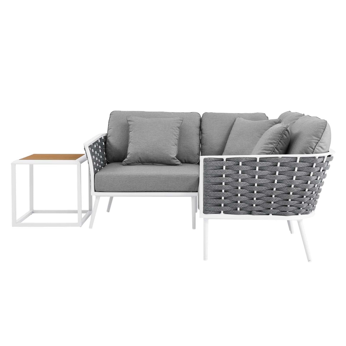 Stance 4 Piece Outdoor Patio Aluminum Sectional Sofa Set White Gray EEI-5755-WHI-GRY