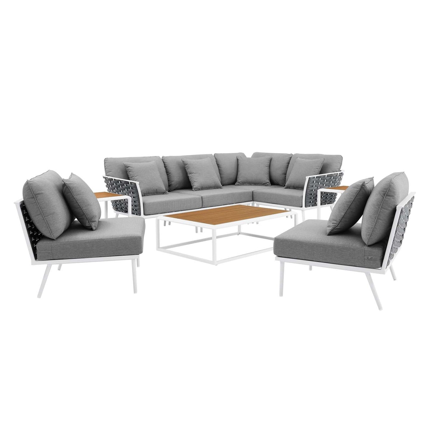 Stance 9 Piece Aluminum Outdoor Patio Aluminum Sectional Sofa Set White Gray EEI-5758-WHI-GRY