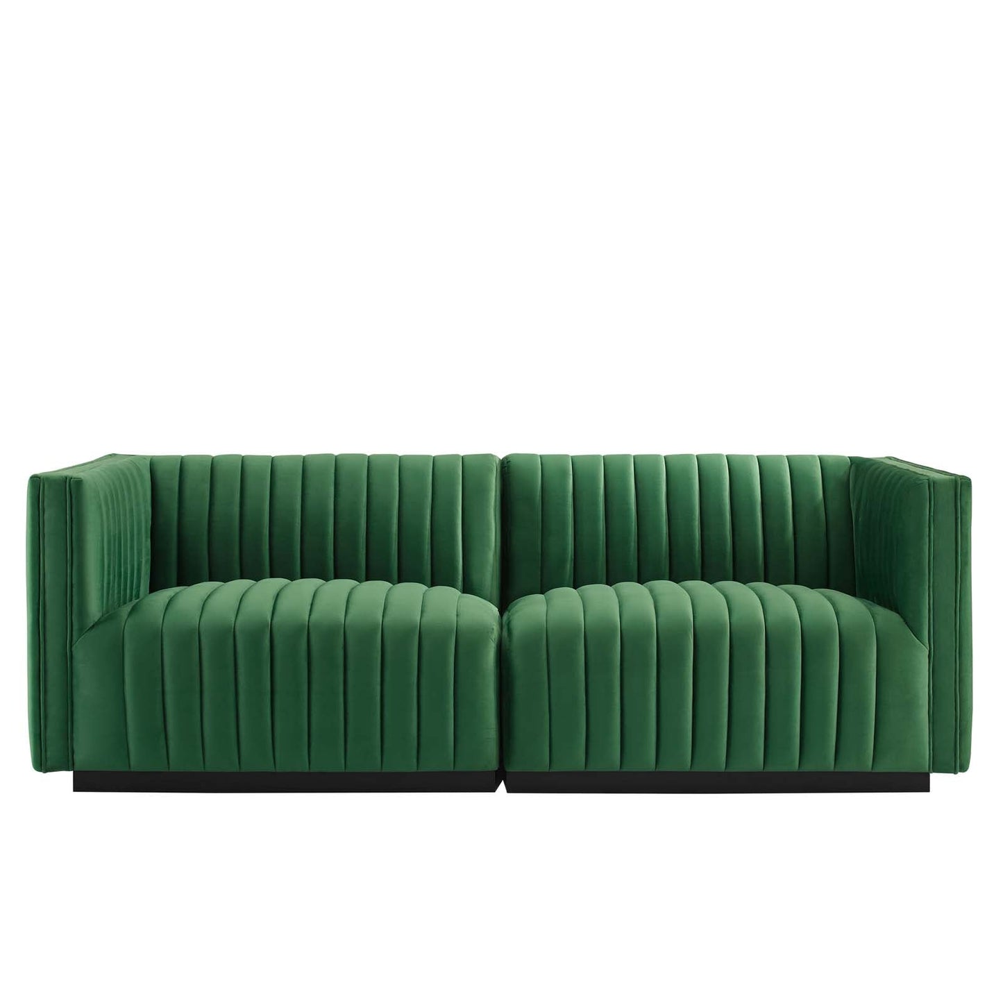 Conjure Channel Tufted Performance Velvet Loveseat Black Emerald EEI-5764-BLK-EME