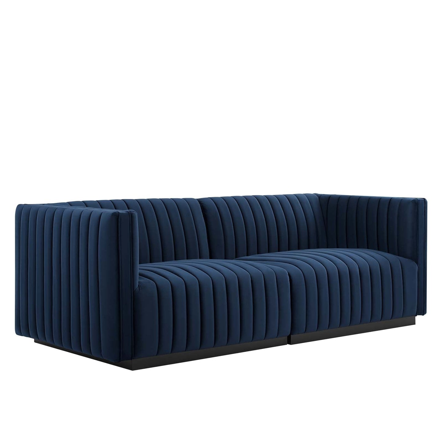 Conjure Channel Tufted Performance Velvet Loveseat Black Midnight Blue EEI-5764-BLK-MID