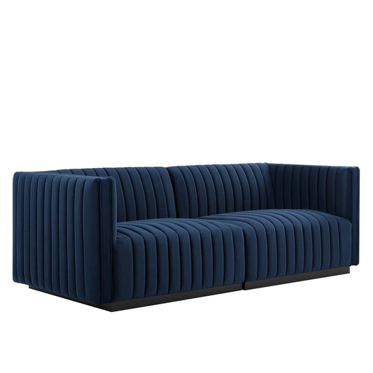 Conjure Channel Tufted Performance Velvet Loveseat Black Midnight Blue EEI-5764-BLK-MID