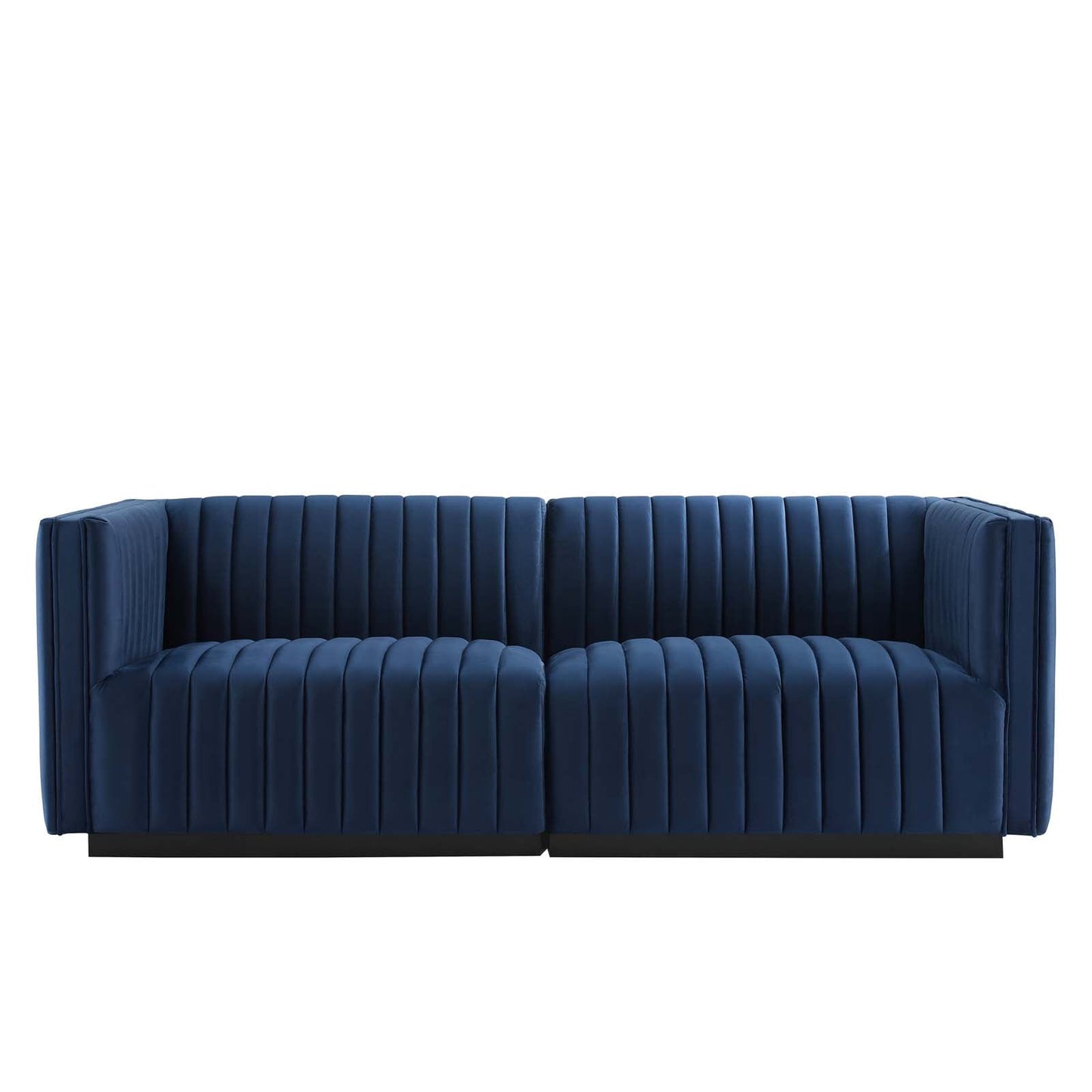 Conjure Channel Tufted Performance Velvet Loveseat Black Midnight Blue EEI-5764-BLK-MID