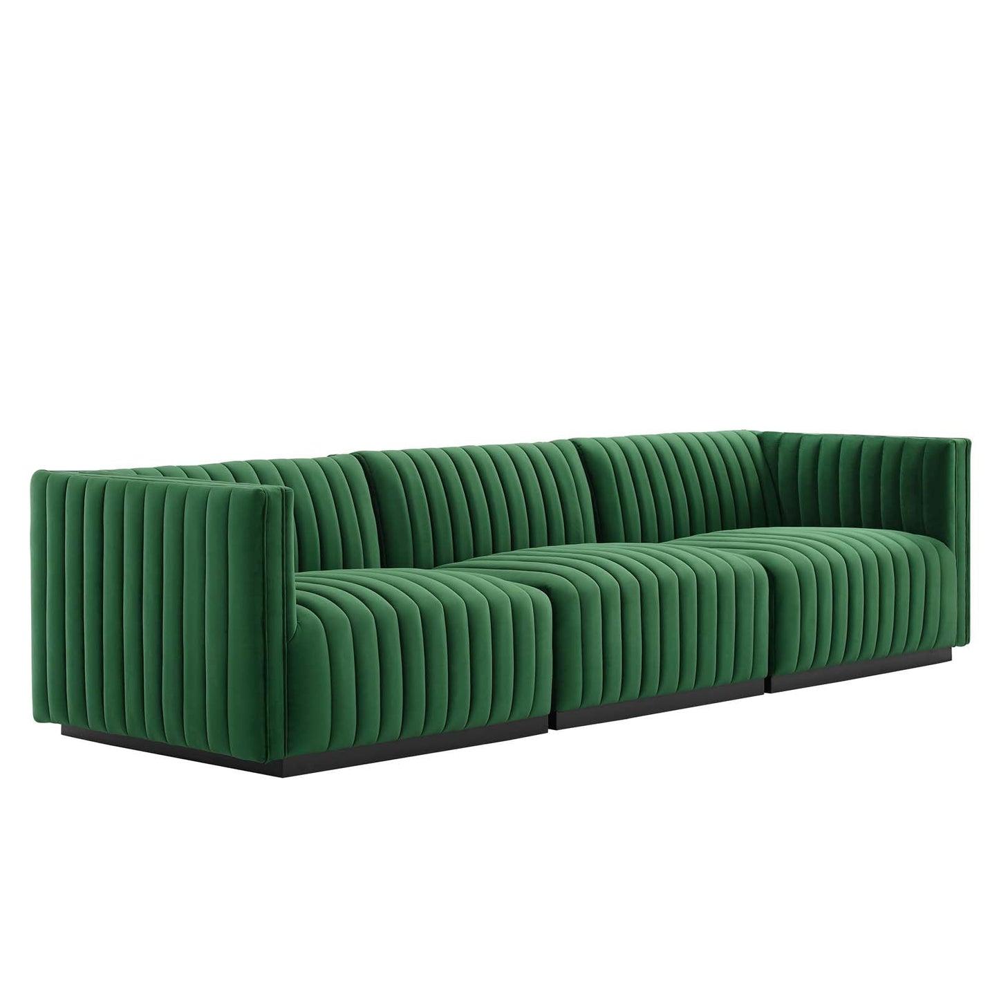 Conjure Channel Tufted Performance Velvet Sofa Black Emerald EEI-5765-BLK-EME