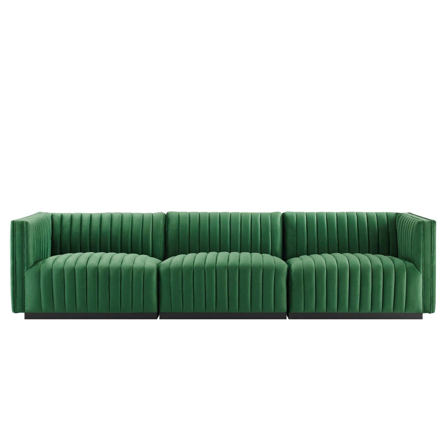 Conjure Channel Tufted Performance Velvet Sofa Black Emerald EEI-5765-BLK-EME