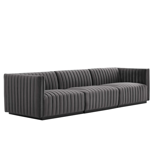 Conjure Channel Tufted Performance Velvet Sofa Black Gray EEI-5765-BLK-GRY