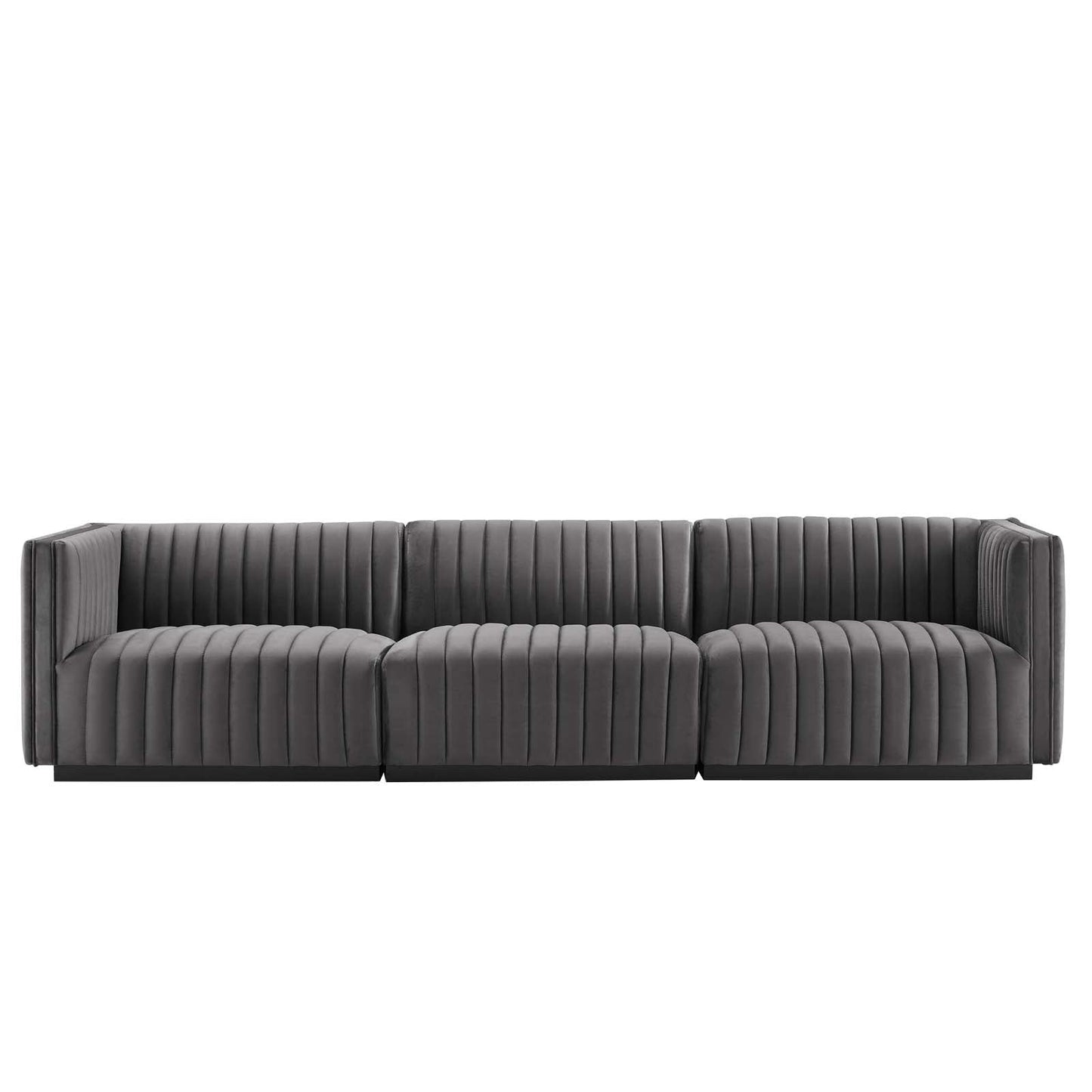 Conjure Channel Tufted Performance Velvet Sofa Black Gray EEI-5765-BLK-GRY