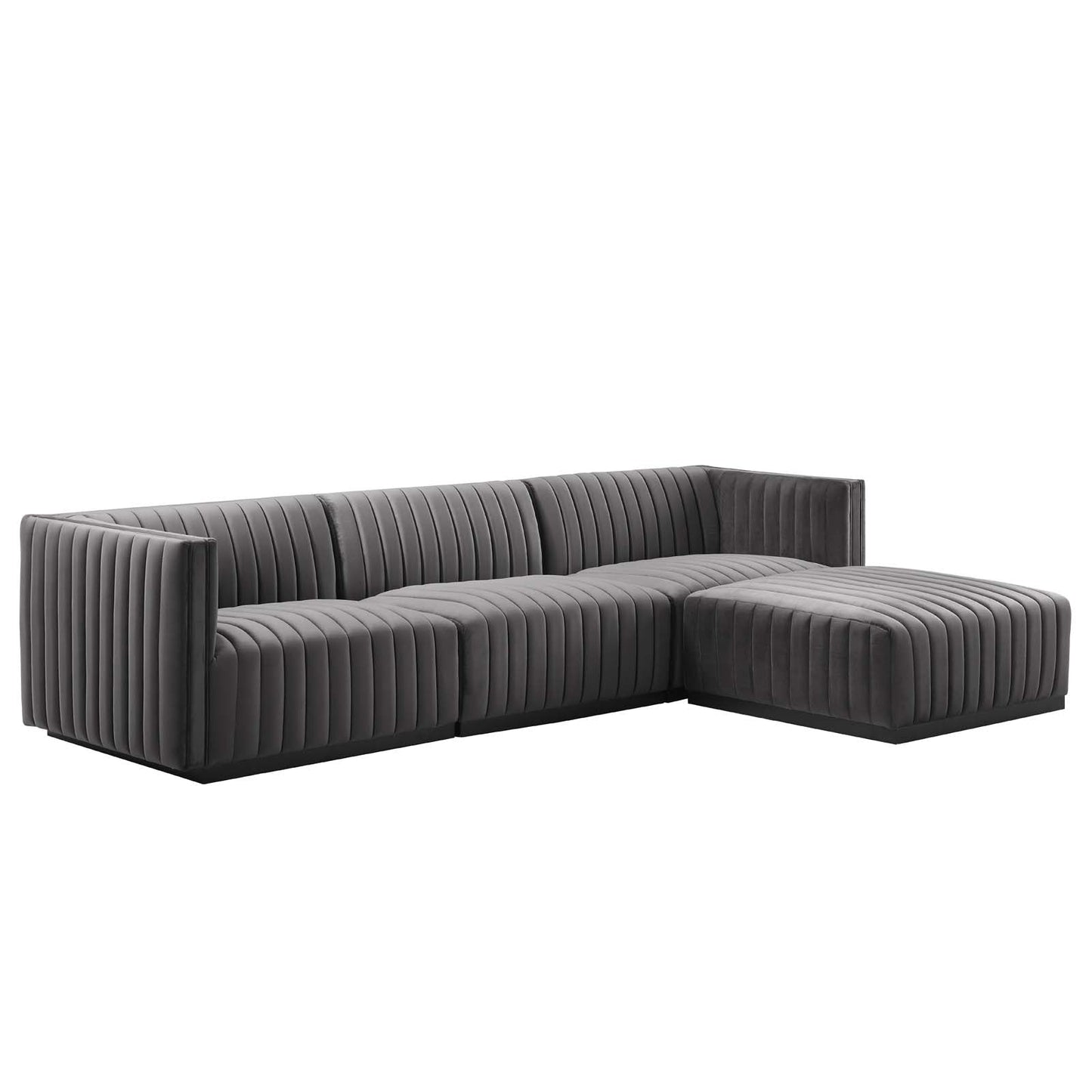 Conjure Channel Tufted Performance Velvet 4-Piece Sectional Black Gray EEI-5766-BLK-GRY