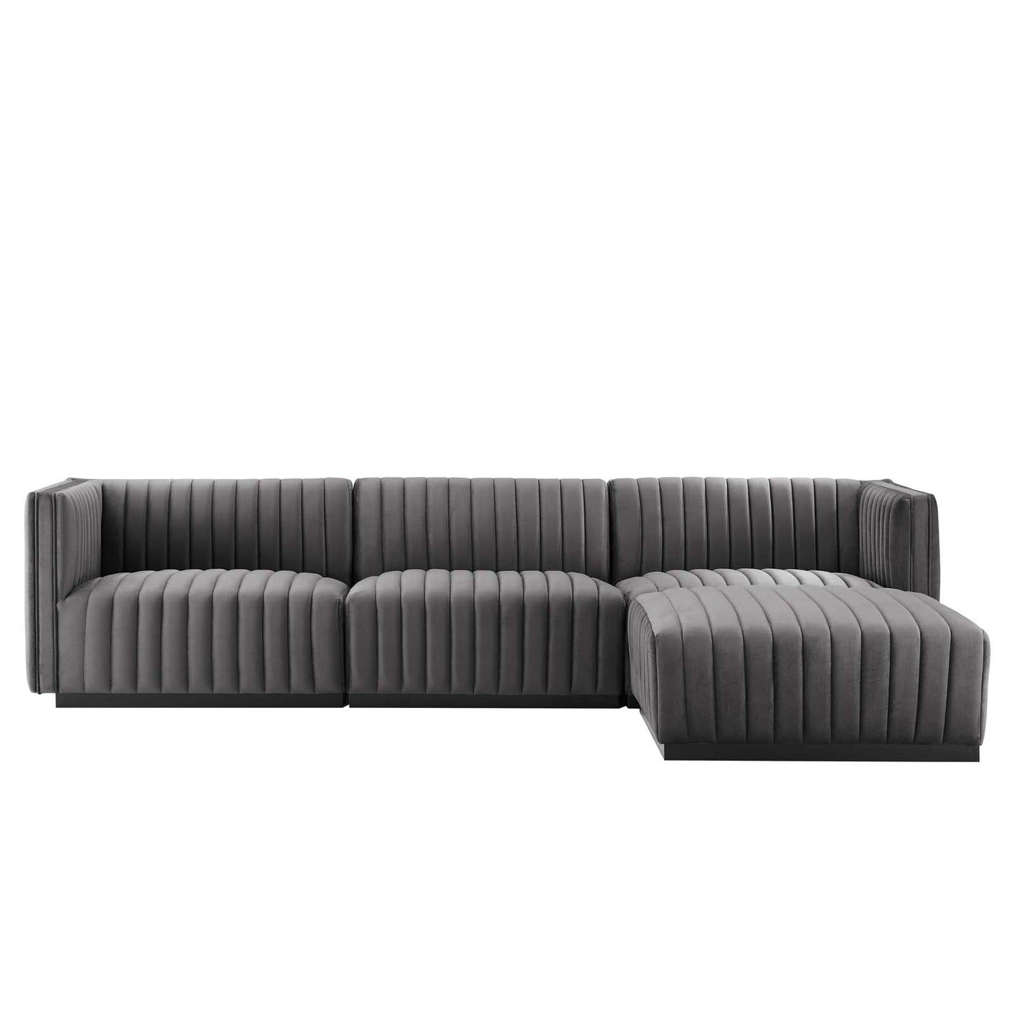 Conjure Channel Tufted Performance Velvet 4-Piece Sectional Black Gray EEI-5766-BLK-GRY