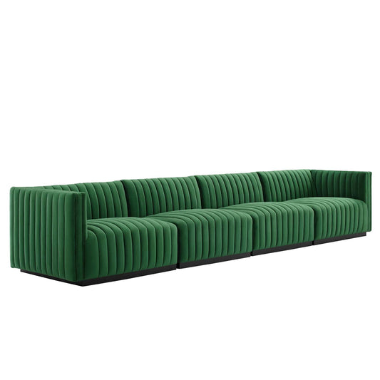 Conjure Channel Tufted Performance Velvet 4-Piece Sofa Black Emerald EEI-5767-BLK-EME