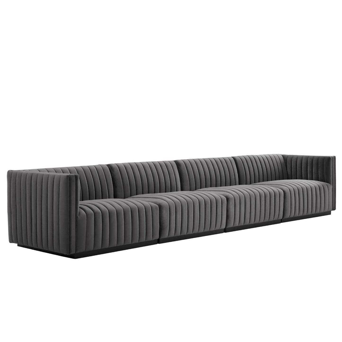 Conjure Channel Tufted Performance Velvet 4-Piece Sofa Black Gray EEI-5767-BLK-GRY