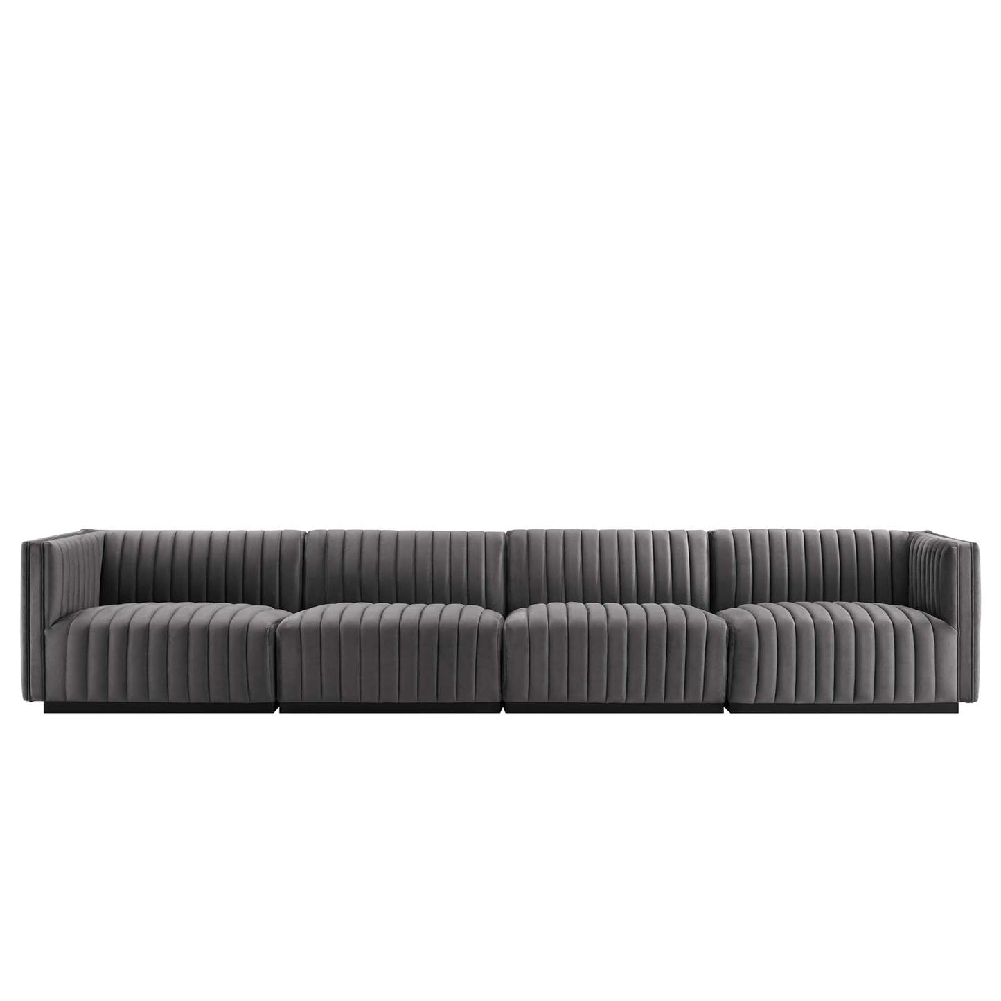 Conjure Channel Tufted Performance Velvet 4-Piece Sofa Black Gray EEI-5767-BLK-GRY