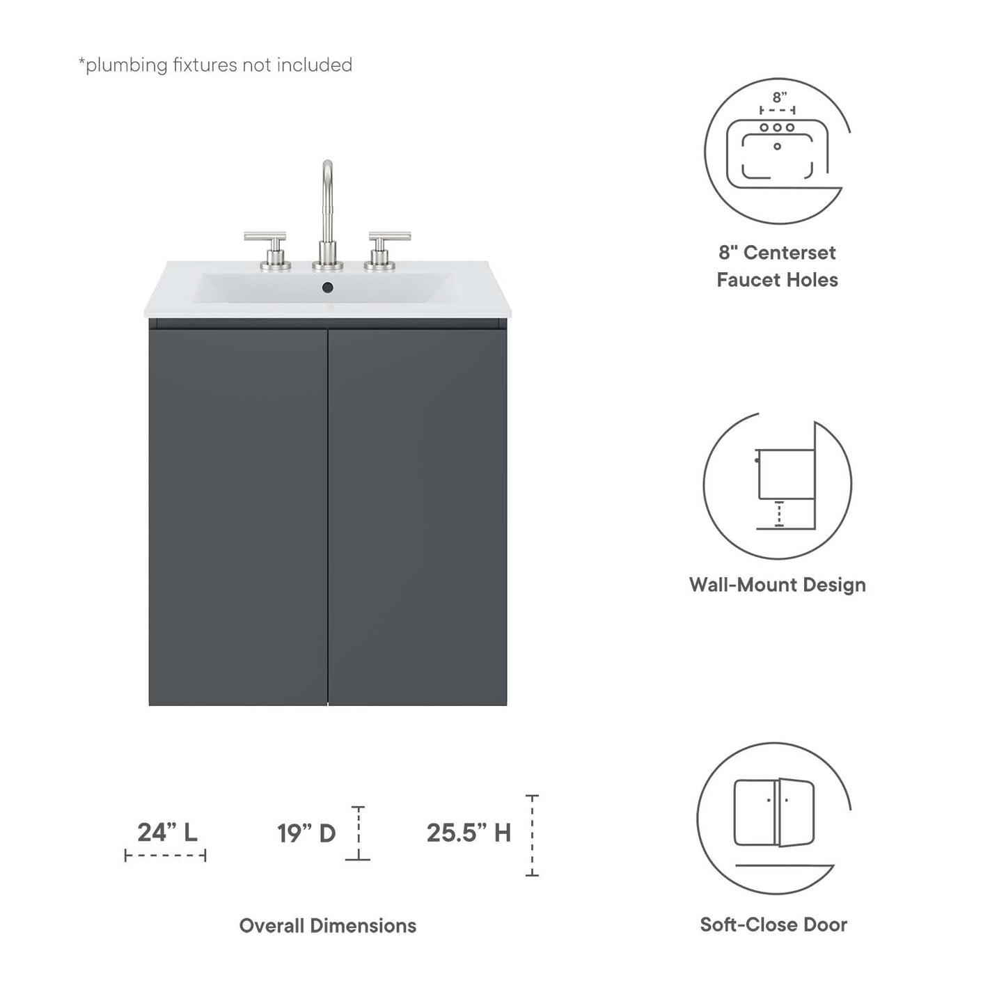 Bryn 24" Wall-Mount Bathroom Vanity Gray White EEI-5777-GRY-WHI