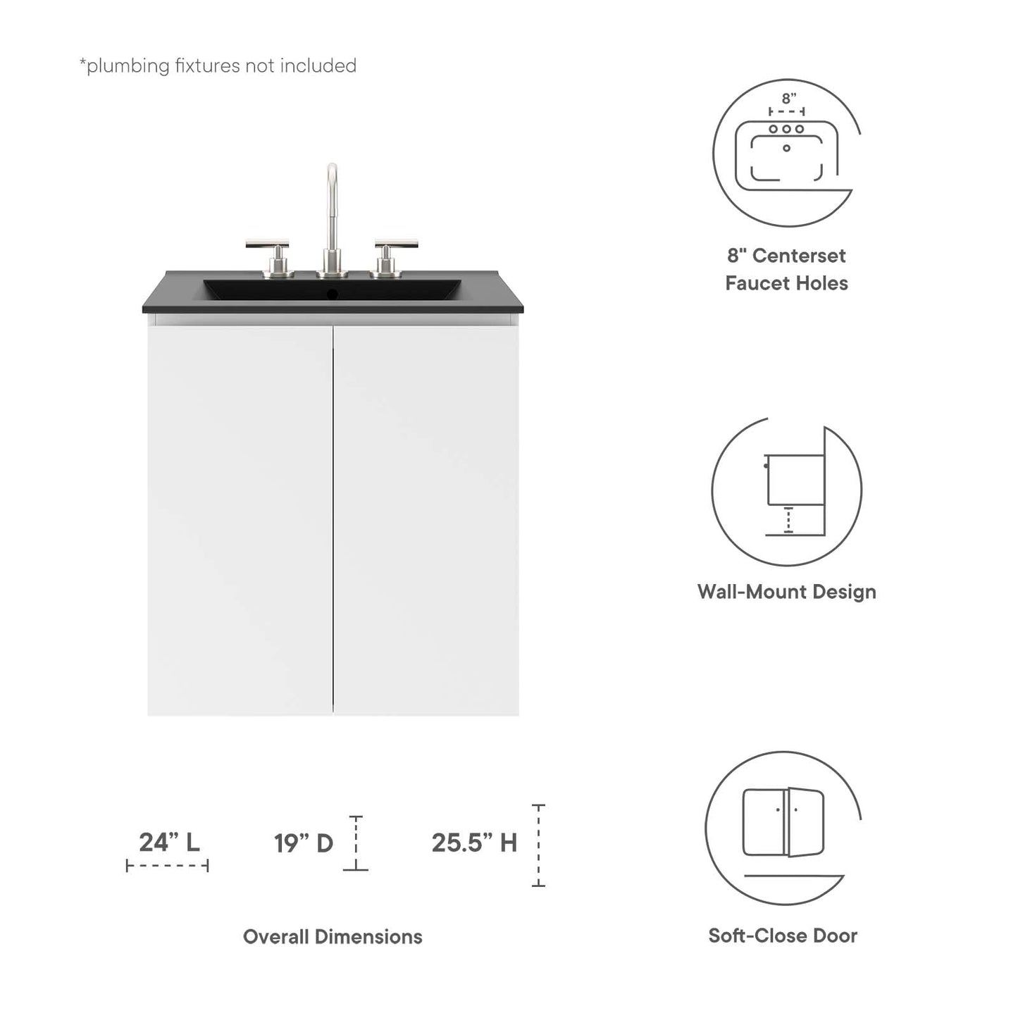 Bryn 24" Wall-Mount Bathroom Vanity White Black EEI-5777-WHI-BLK