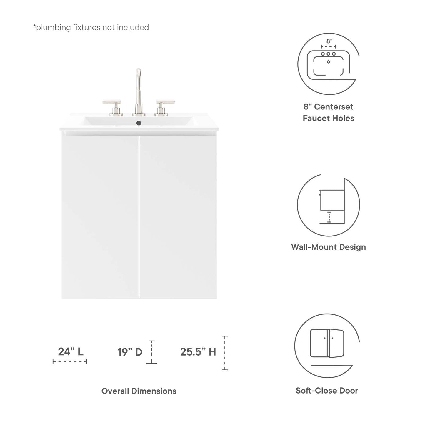 Bryn 24" Wall-Mount Bathroom Vanity White White EEI-5777-WHI-WHI