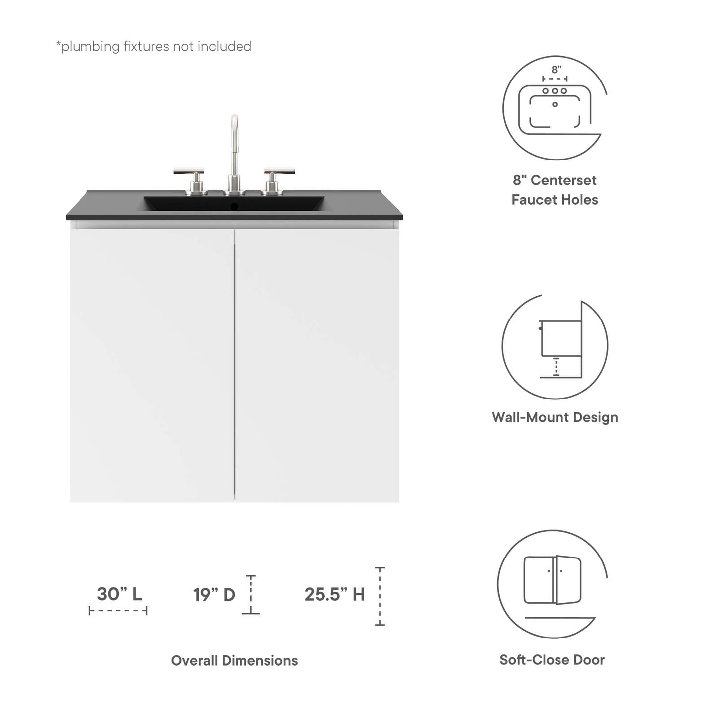 Bryn 30" Wall-Mount Bathroom Vanity White Black EEI-5778-WHI-BLK