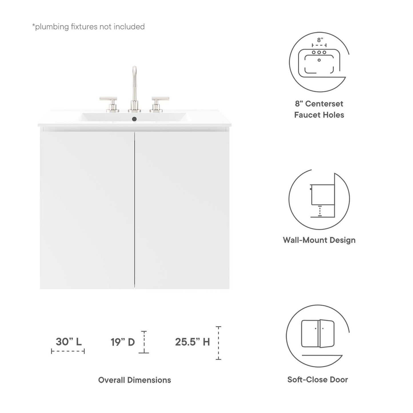 Bryn 30" Wall-Mount Bathroom Vanity White White EEI-5778-WHI-WHI