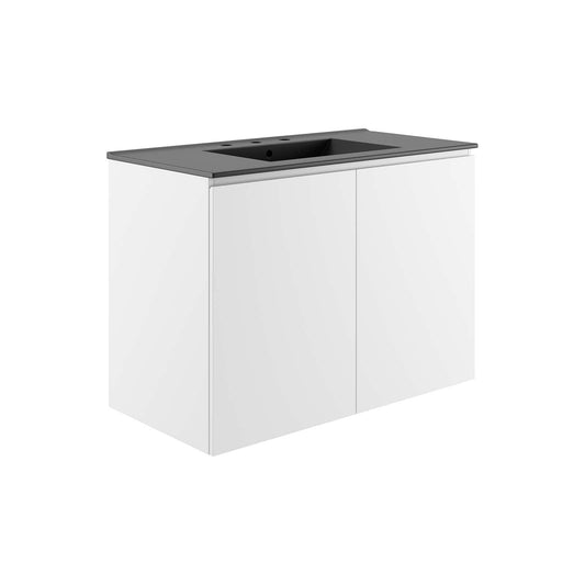 Bryn 36" Wall-Mount Bathroom Vanity White Black EEI-5779-WHI-BLK