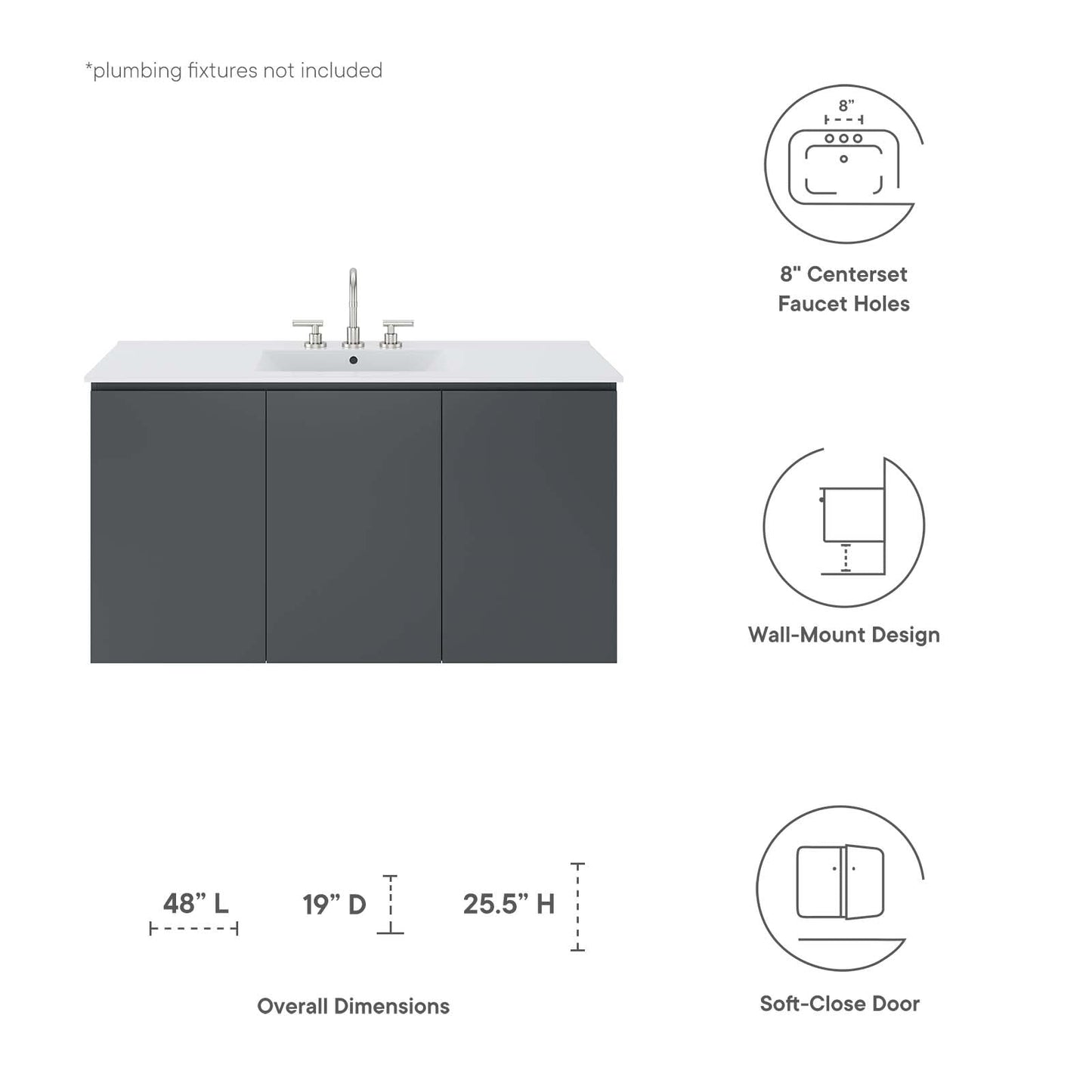 Bryn 48" Wall-Mount Bathroom Vanity Gray White EEI-5780-GRY-WHI